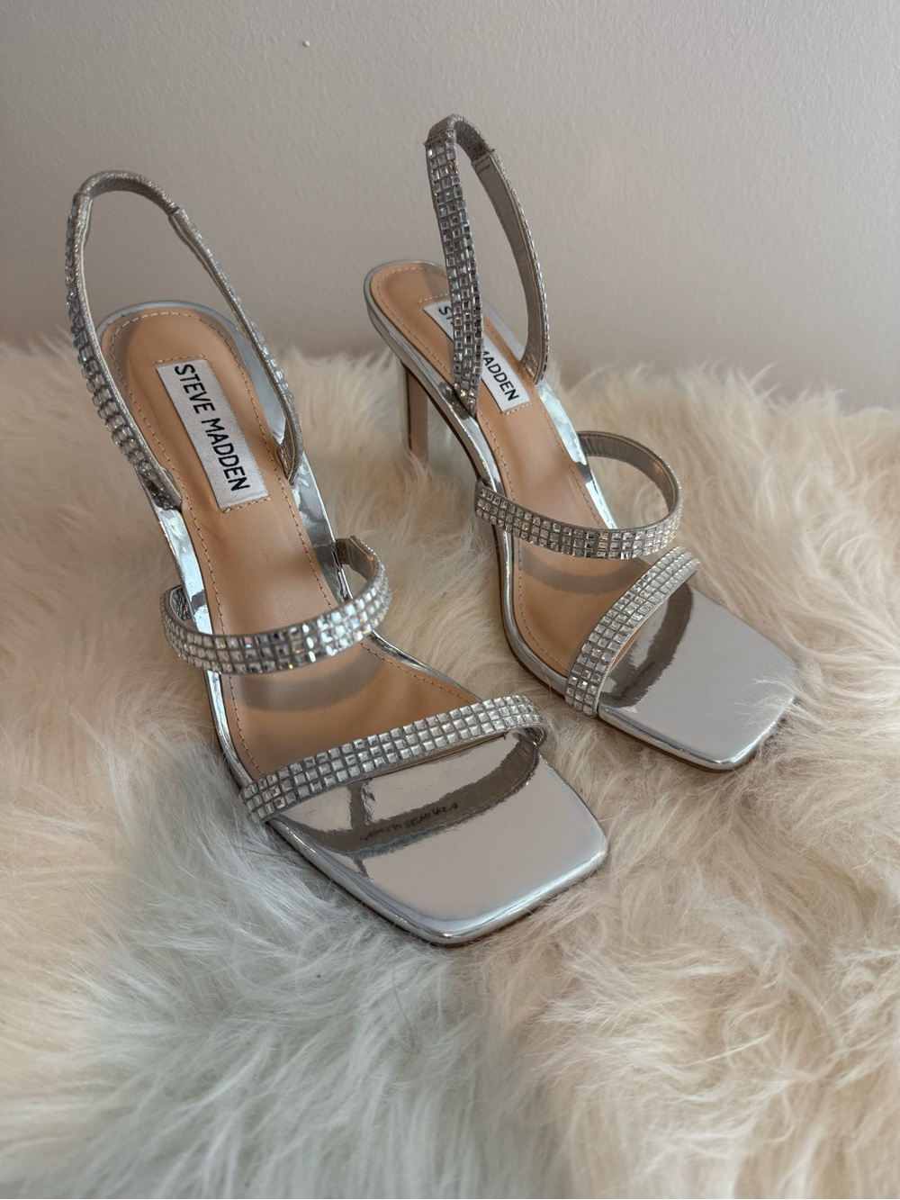 Steve Madden Gracey Silver Rhinestone Strappy Heels